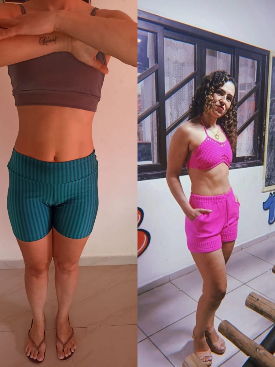 Antes e depois de aluna do Ton: abdômen e pernas mais definidos